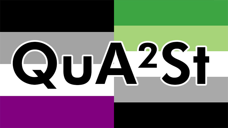 Logo der Gruppe QuA2St: eine kombinierte Asexuellenflagge mit einer Aromantikflagge