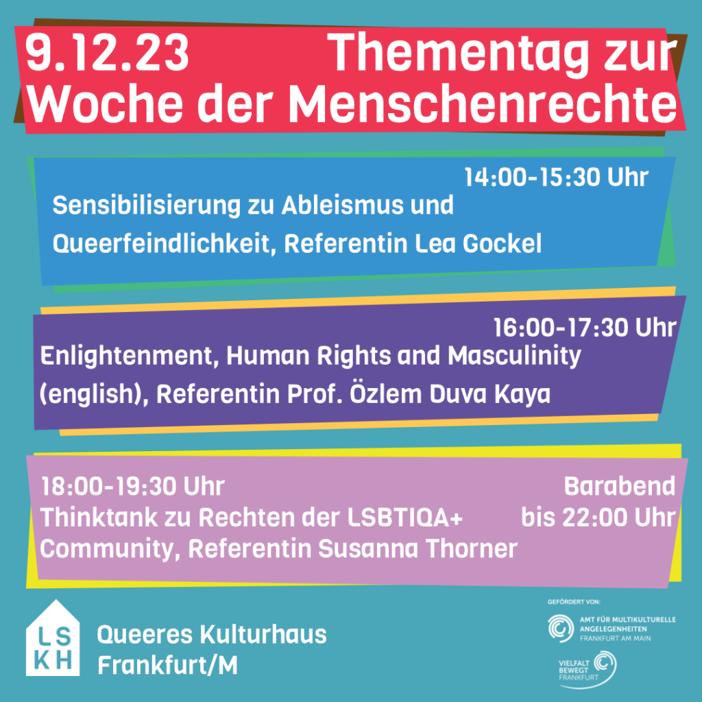 9.12.23 Thementag zur Woche der Menschenrechte im LSKH Queeres Kulturhaus Frankfurt/M